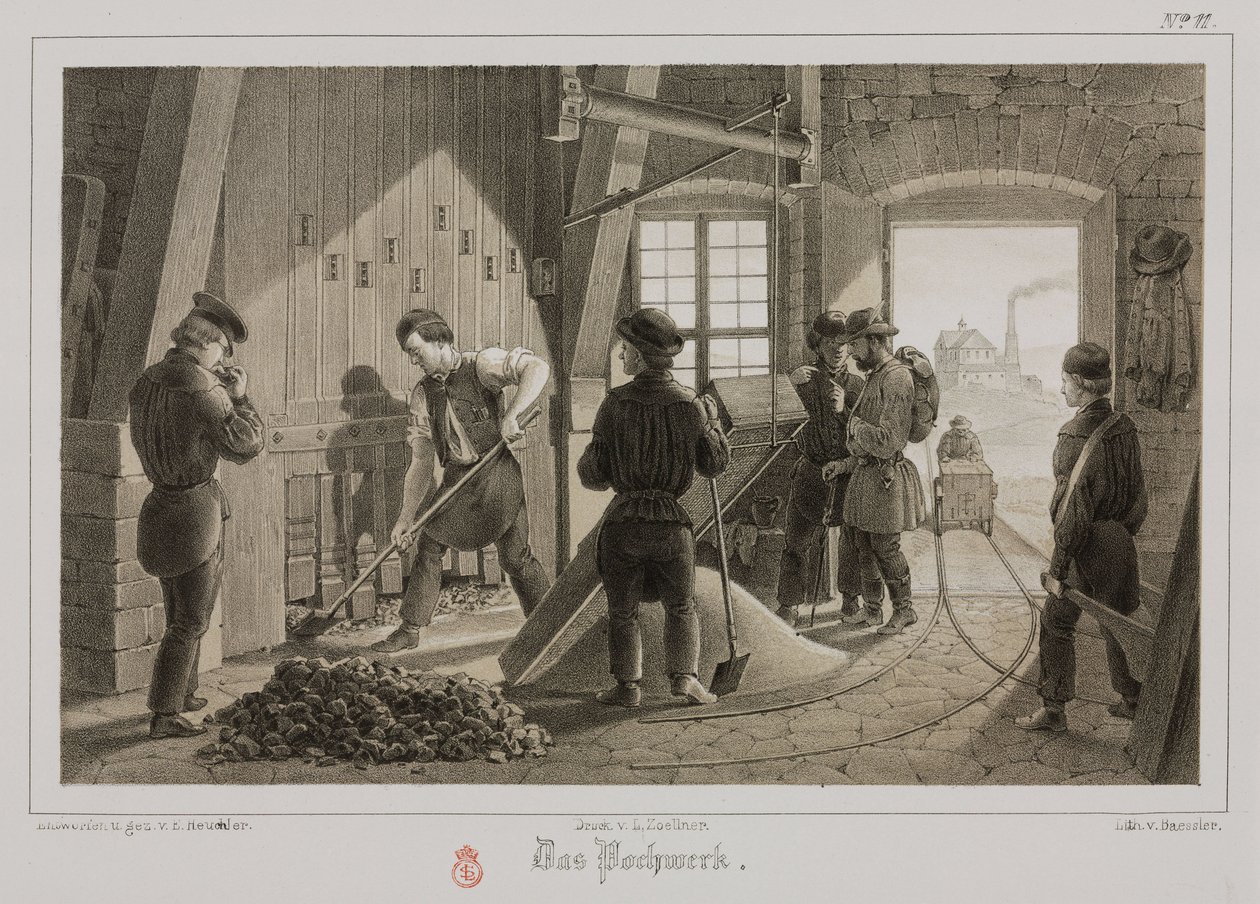 Zpracování surovin, metalurgie Bušení rudy, Německo, c 1851 od Unbekannt