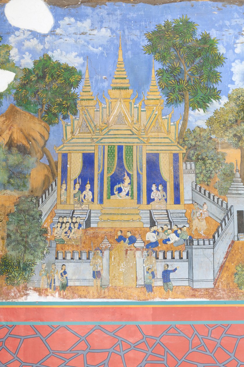 Reamker fresky zdobící stěny komplexu královského paláce v Phnom Penh, Kambodža (foto) od Unbekannter Künstler