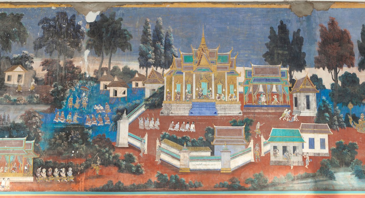 Reamker fresky zdobící stěny komplexu královského paláce v Phnom Penh, Kambodža (foto) od Unbekannter Künstler