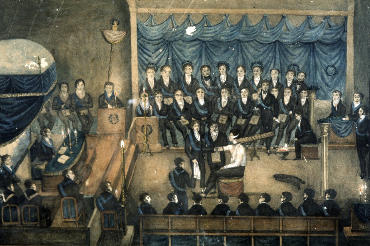 Přijetí zednáře v lóži, asi 1820 (akvarel) od Unbekannter Künstler
