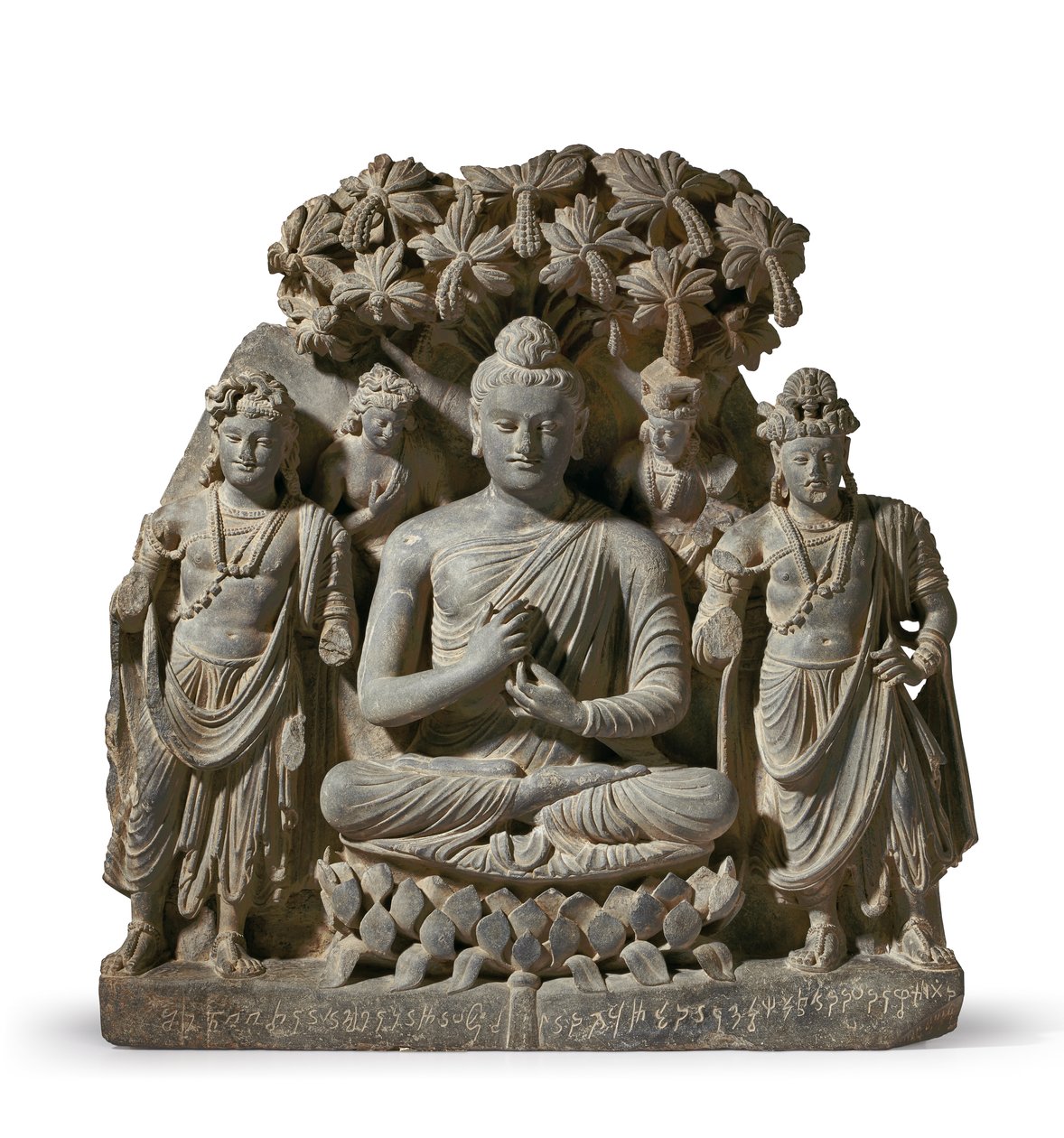 Reliéfní triáda Buddhy Šákjamuniho s bódhisattvy, 3.-4. století (šedá břidlice) od Unbekannter Künstler