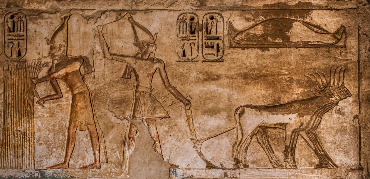 Reliéf s ohnivými výjevy na severovýchodní stěně místnosti 26, Medinet Habu, zádušní chrám Ramsese III., Luxor, Théby-západ, Egypt, Afrika (foto) od Unbekannter Künstler