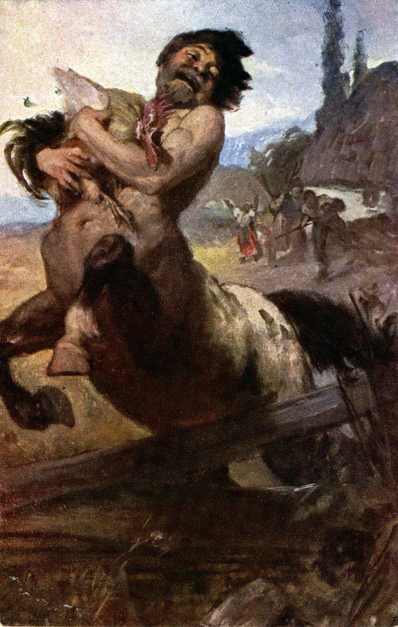Náboženství. Řecká mytologie. Zlodějský kentaur. ilustrace Gyula Benczur, Maďarsko, kolem 1910 Sb. Část. (pohlednice) od Unbekannter Künstler