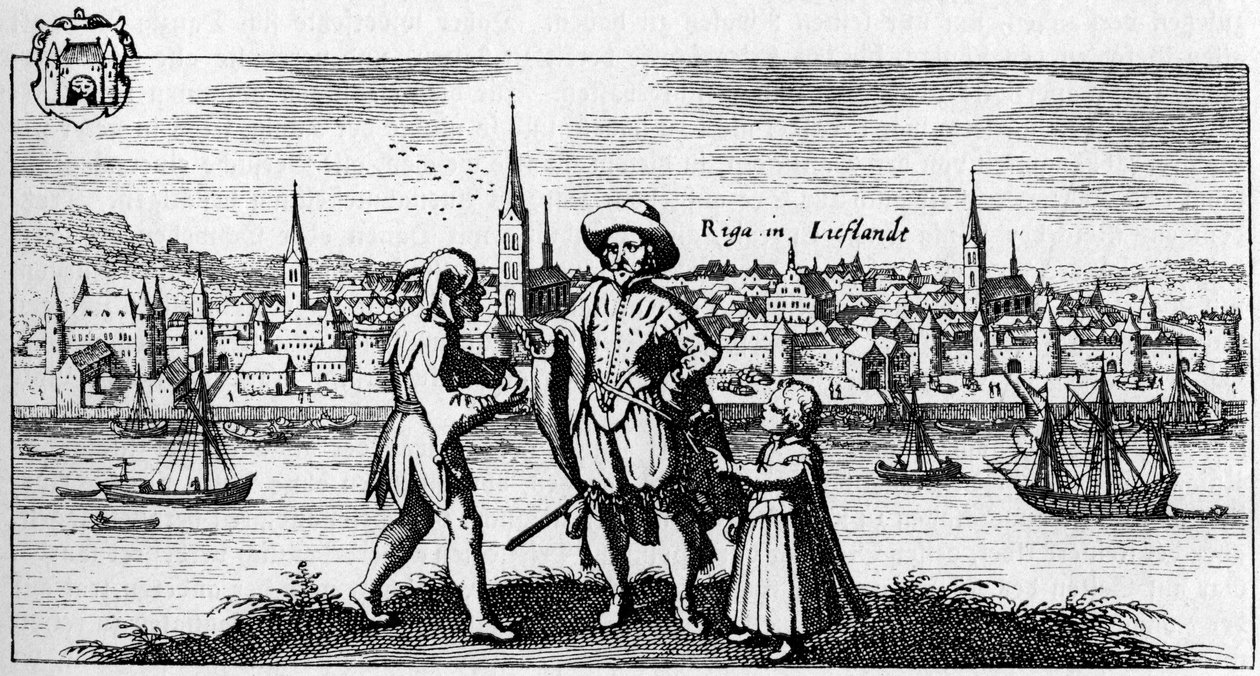 Riga - pohled na město na břehu řeky Daugavy, asi 1700. od Unbekannter Künstler
