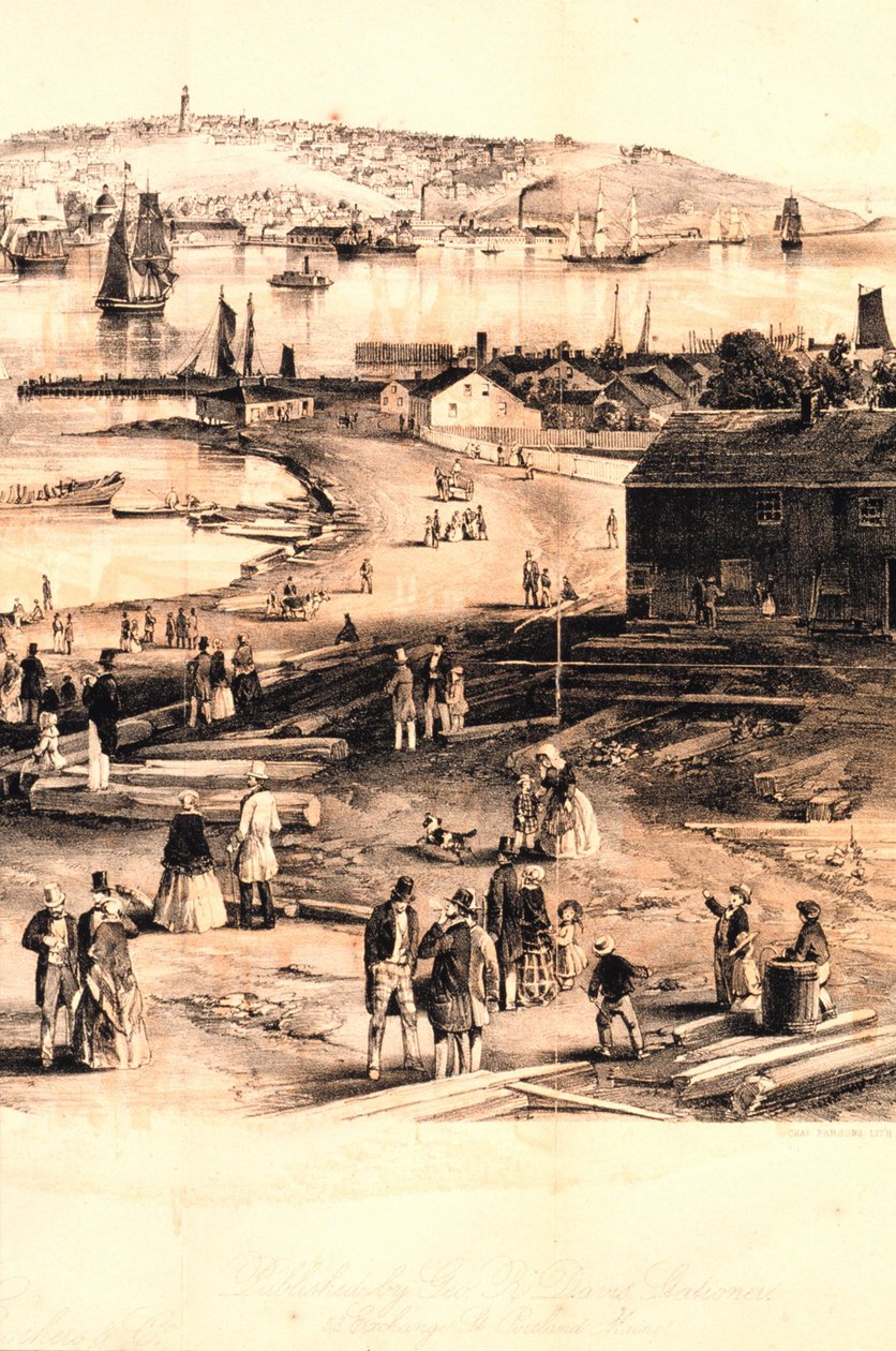 Detail rytiny přístavu Portland v pravé čtvrtině od Unbekannter Künstler
