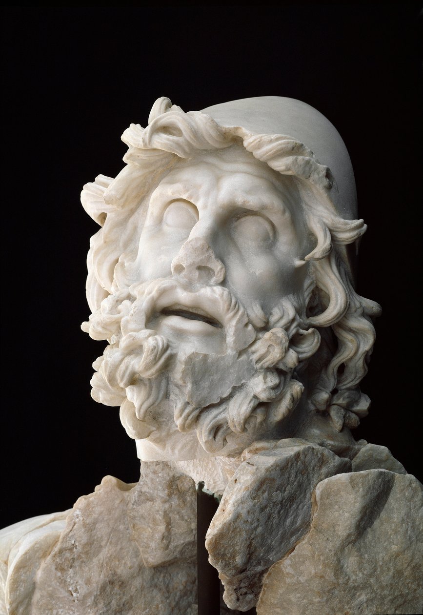 Římské umění: skupina "" Polypheme blind "": Hlava Odyssea - Mramorová socha, 1. století před nebo po JC - Sperlonga, museo Archeologico Nazionale - Hlava Odyssea od Unbekannt