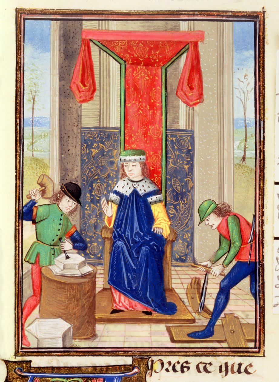 Roy 15 EII f.265 Mistr, tesař a kameník, z 