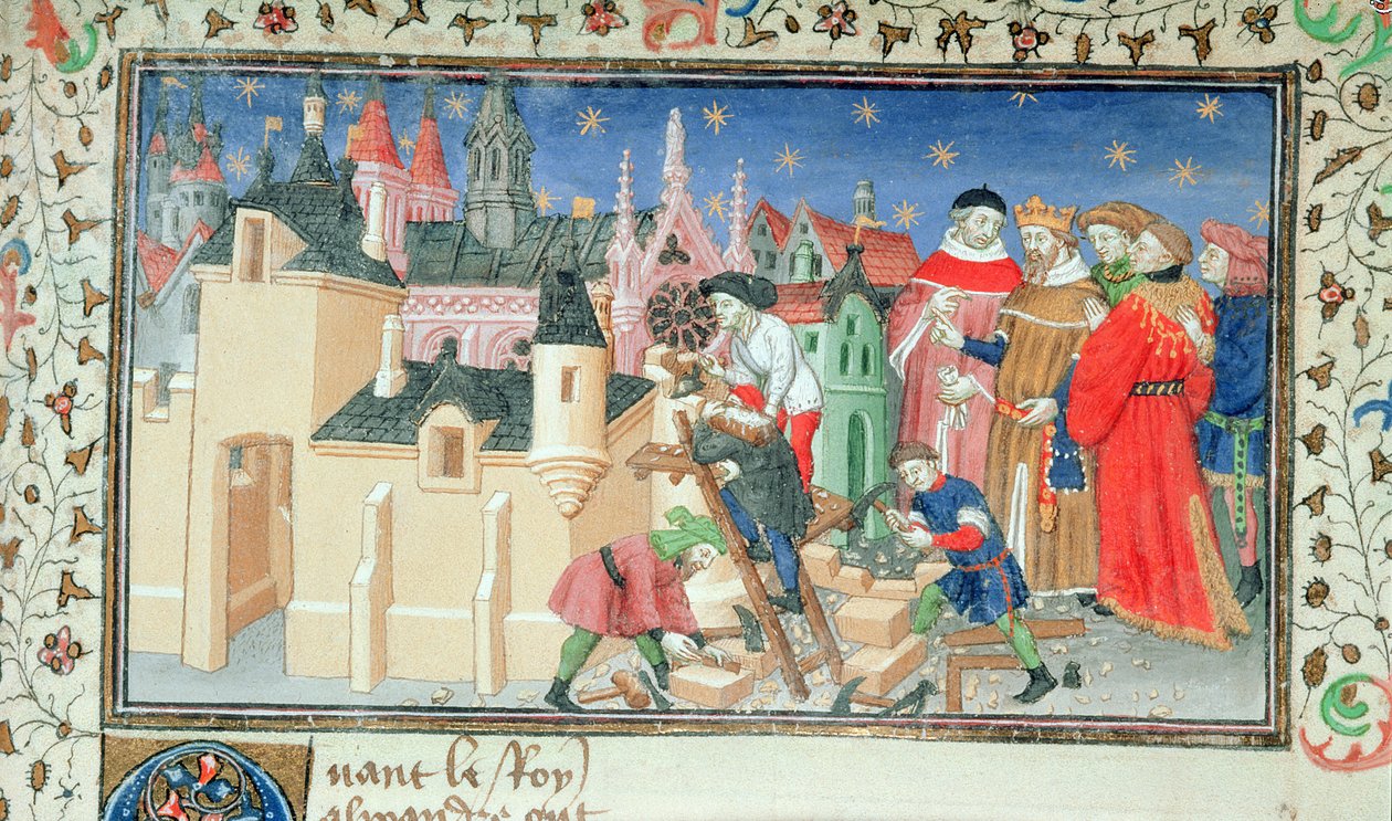 Roy 20 BXX f.82 Alexandr Veliký staví město jako památník Bucephala z „Historia de Procliis“ (vellum) od Unbekannter Künstler