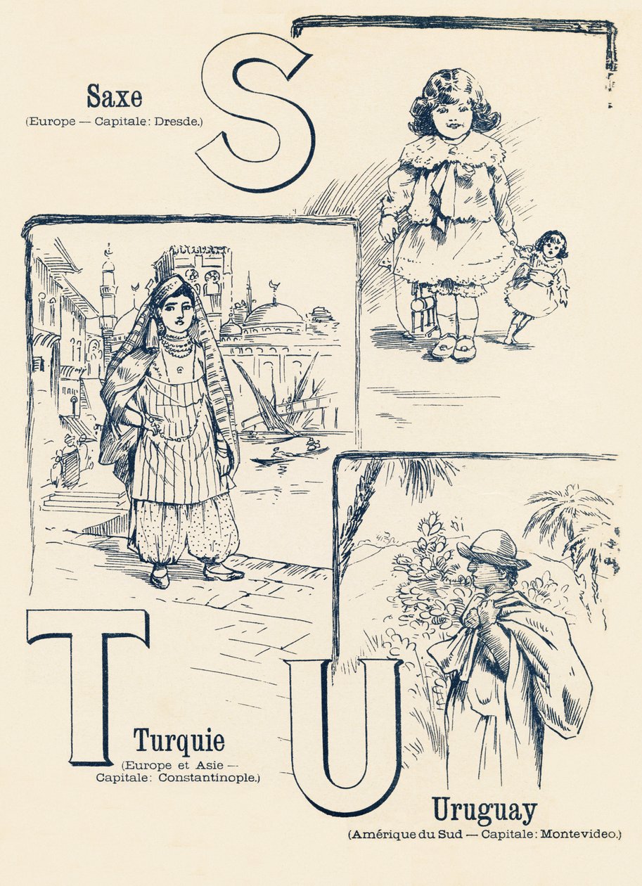 S T U: Sasko, Turecko, Uruguay - ABC dvou světů. Emile Guerin, nakladatel, Paříž, kolem roku 1900. Rozměry: 27,5 x 21,5 cm od Unbekannt