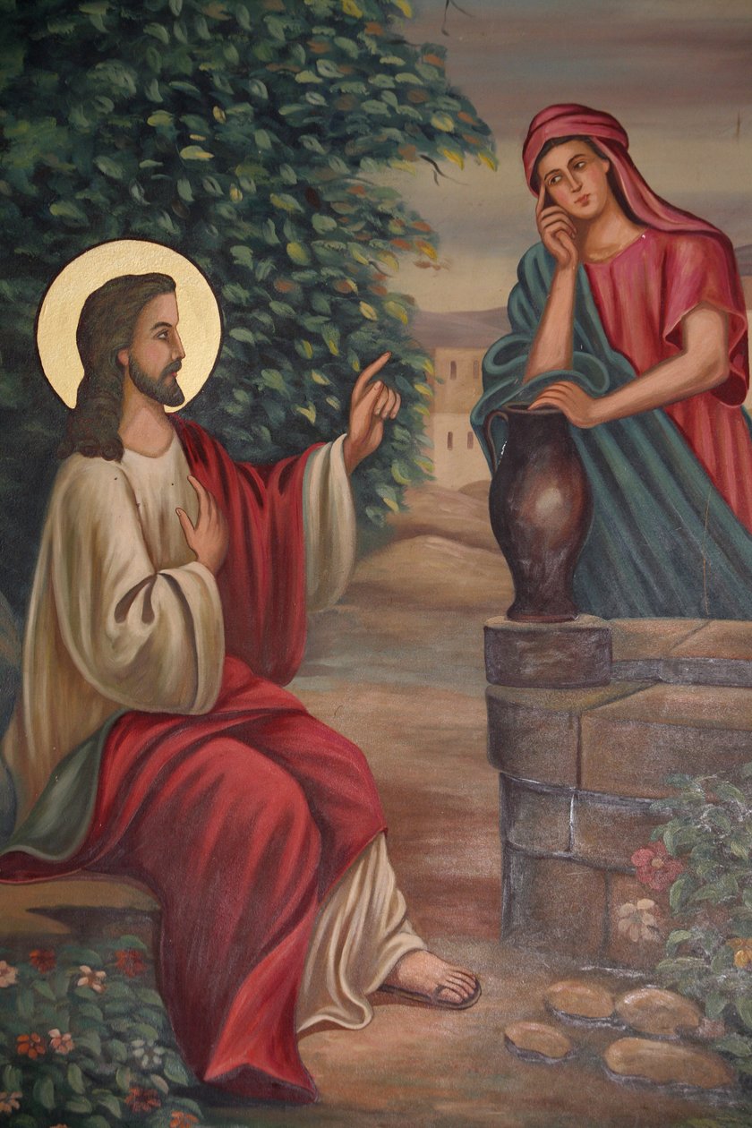 Malba koptského kostela svatého Antonína: Ježíš a Samaritánka, Jeruzalém, Izrael od Unbekannt