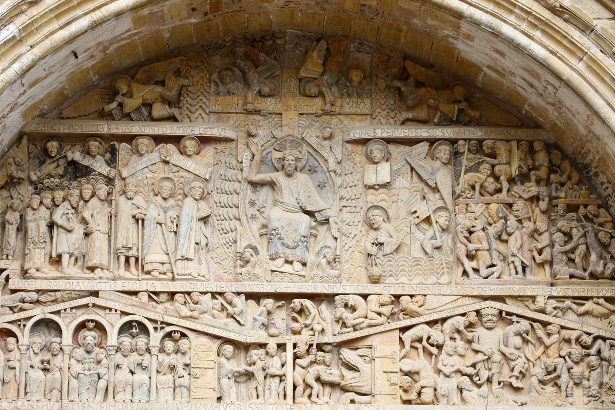 tympanon kostela opatství Sainte Foy: Kristus ve slávě a poslední soud, Conques, Francie od Unbekannt