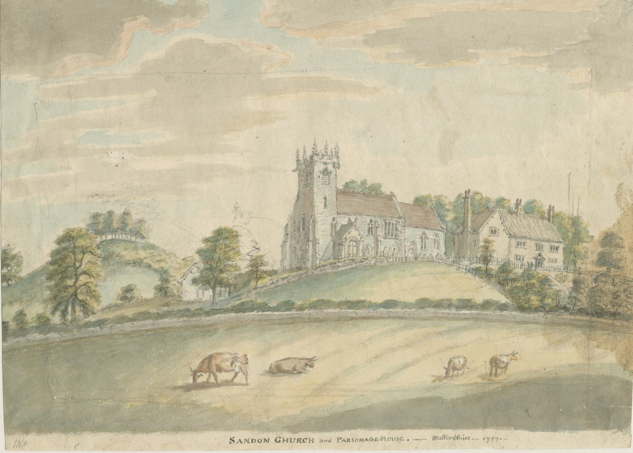 Sandon Church and Farsonage: malba vodovými barvami, 1797 od Unbekannt