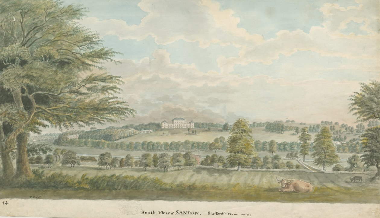 Sandon Hall: malba vodovými barvami, 1797 od Unbekannt