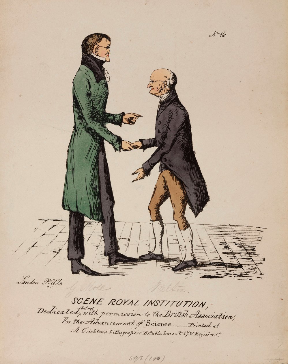 Scene Royal Institution: Gerrit Moll a John Dalton, c 1831-1840 od Unbekannt