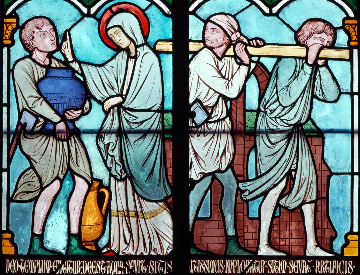 Scéna ze života St. Louis, vitráže z katedrály Notre Dame, Paříž, Ile-de-France, Francie od Benjamin Baud
