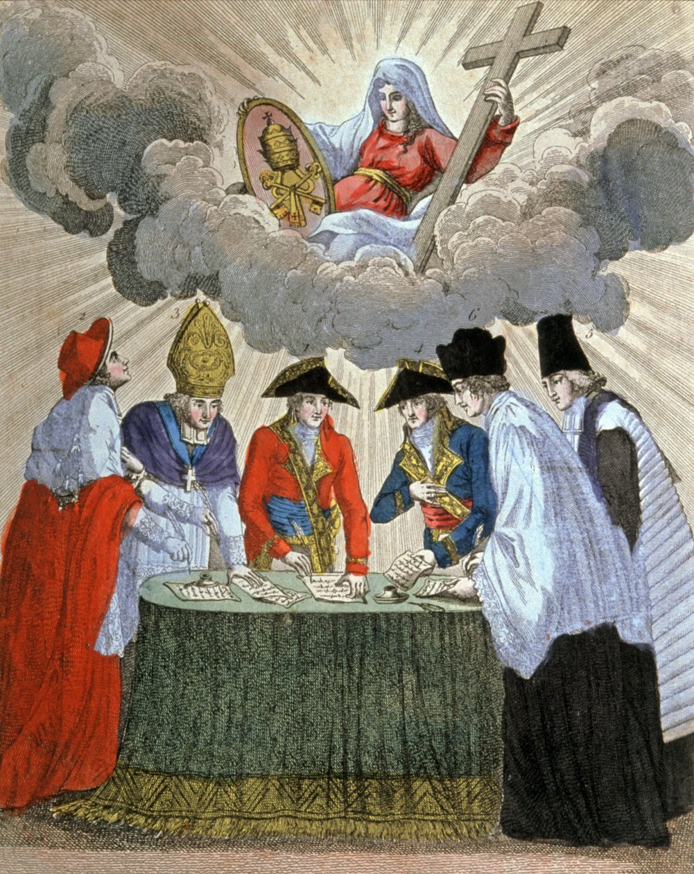 Podpis konkordátu mezi Napoleonem a papežem Piem VII. (1801),19. století (rytina) od Unbekannter Künstler