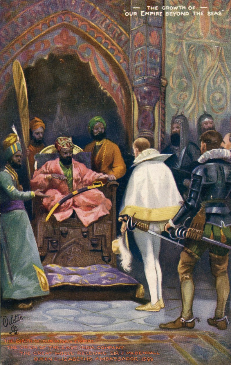 Sir J Mildenhall obdržel Akbar Veliký, počátek 20. století (pohlednice) od Unbekannter Künstler