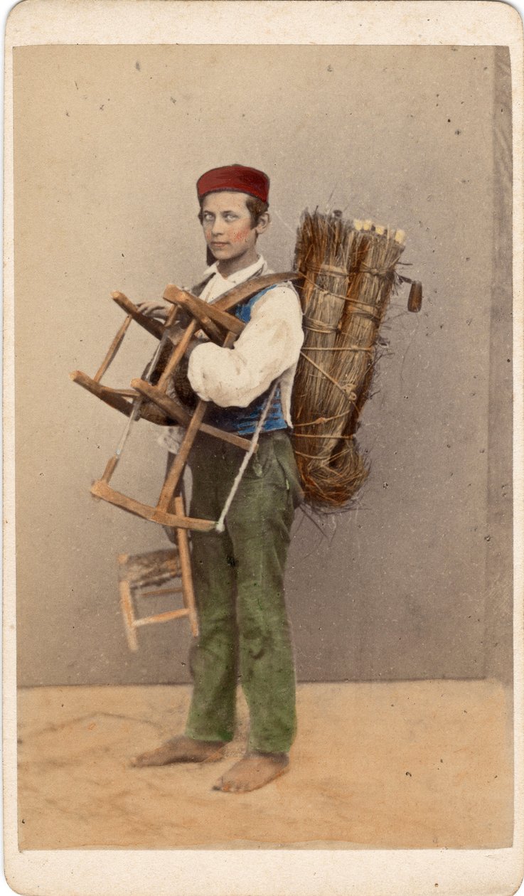 Malý metier: portrét mladého doplňovače židlí, Benátky. 19. století Tisk na karton Rozm. 10,5 x 6 cm od Unbekannt