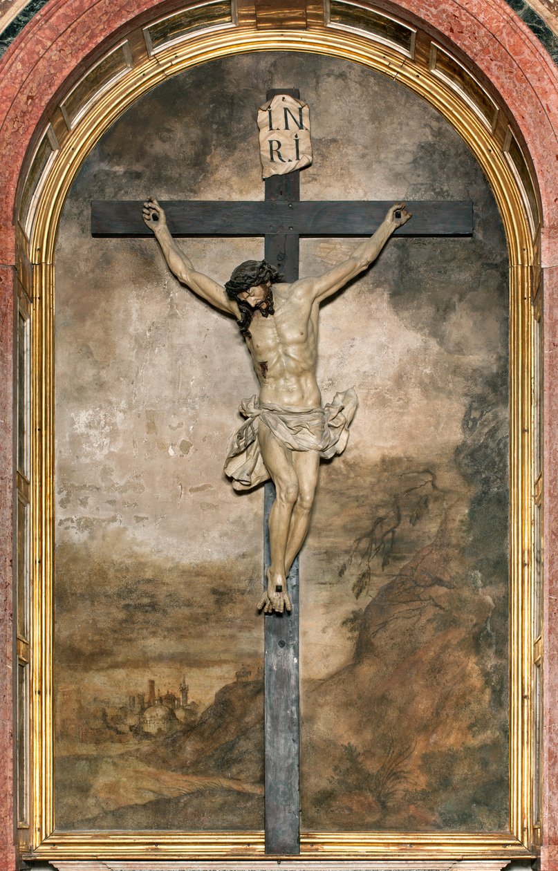 Jižní transept, oltář krucifixu, Angelo Nani a Carlo Natali 1641, Dřevěná rakev od Giacoma Bertesiho 1687, Katedrála Santa Maria Assunta, Katedrála Cremona, Lombardie, Itálie (foto) od Unbekannt