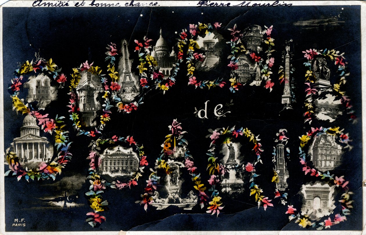 Suvenýr z Paříže s různými městskými památkami - pohlednice z roku 1905 od Unbekannt