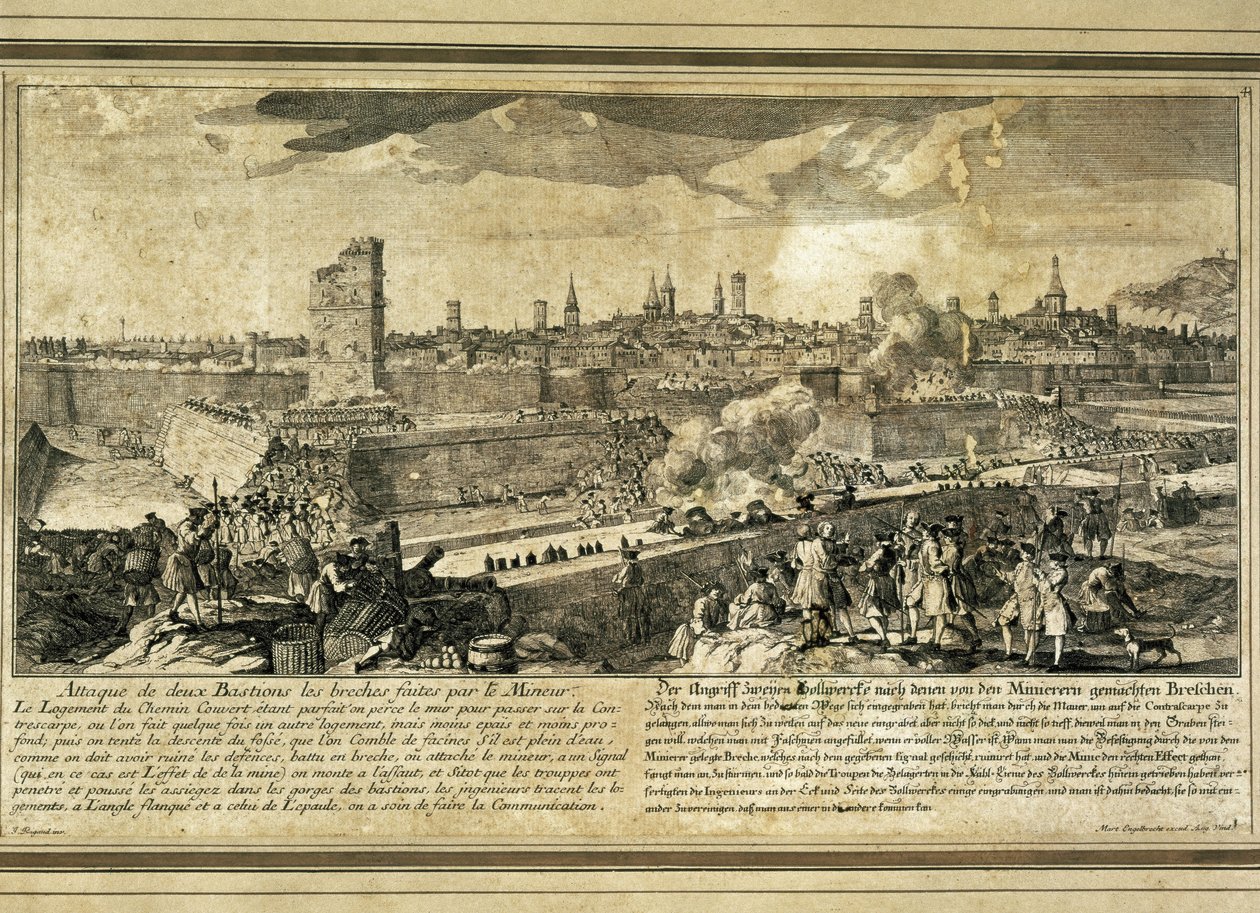Španělsko : Válka o španělské dědictví (1714). Obléhání Barcelony (rytina) od Unbekannter Künstler