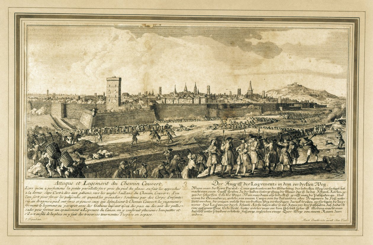Španělsko: Válka o španělské dědictví (1714). Obléhání Barcelony. (rytina) od Unbekannter Künstler