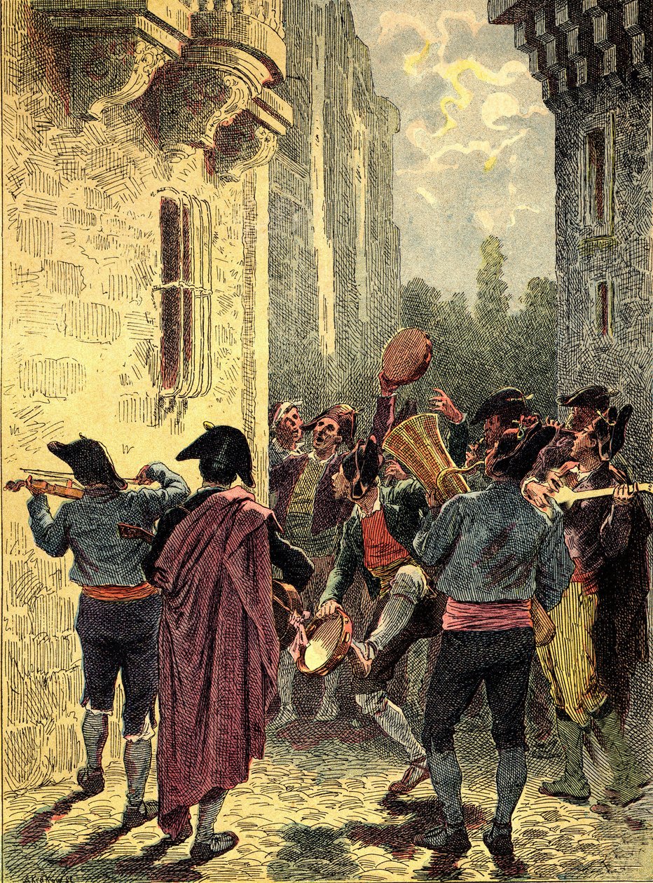 Španělská serenáda. Rytina v knize "The Peoples of the Earth" 1890. od Unbekannter Künstler