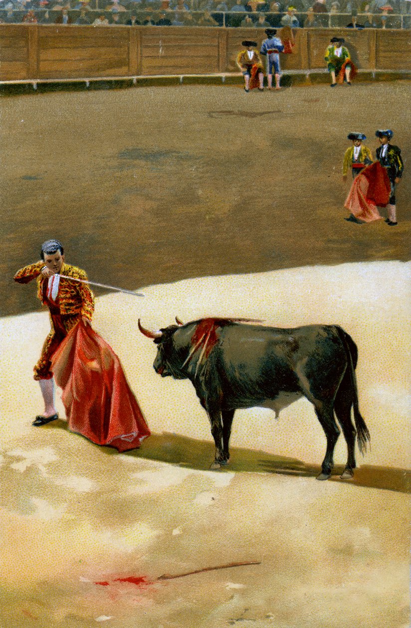 Sport. Býčí zápasy. Matador bodající meč: estocada. Ilustrace, Německo, kolem roku 1920. od Unbekannter Künstler