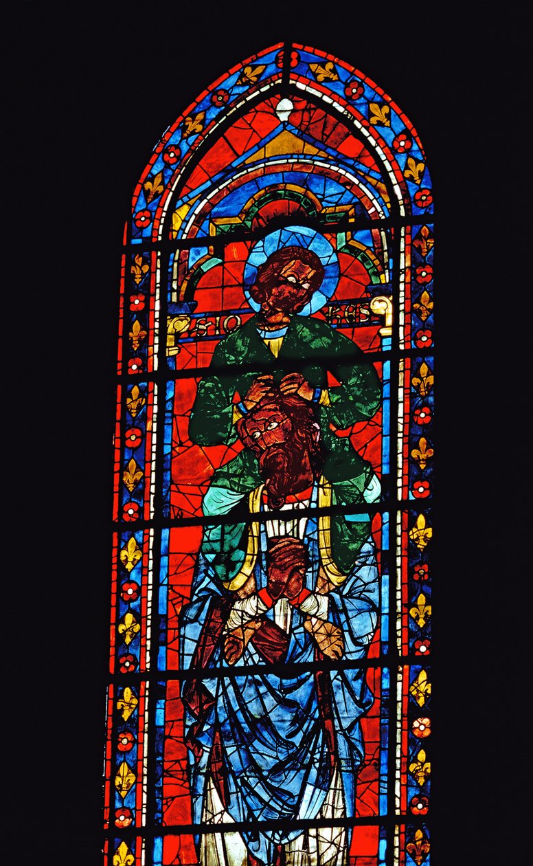 Svatý Jan Evangelista na ramenou Ezechiela, lancetové okno v jižní transeptu, kolem 1217-25 (vitráže) od Unbekannt