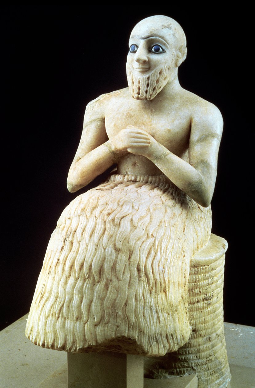 Socha oficiálního Ebih-Il, z chrámu Ishtar v Mari, Hit, Irák, Střední Eufrat, Sumer, rané dynastické období, cca 2500 př. n. l. (sádra a lapis lazuli) (viz také 71507) od Unbekannt