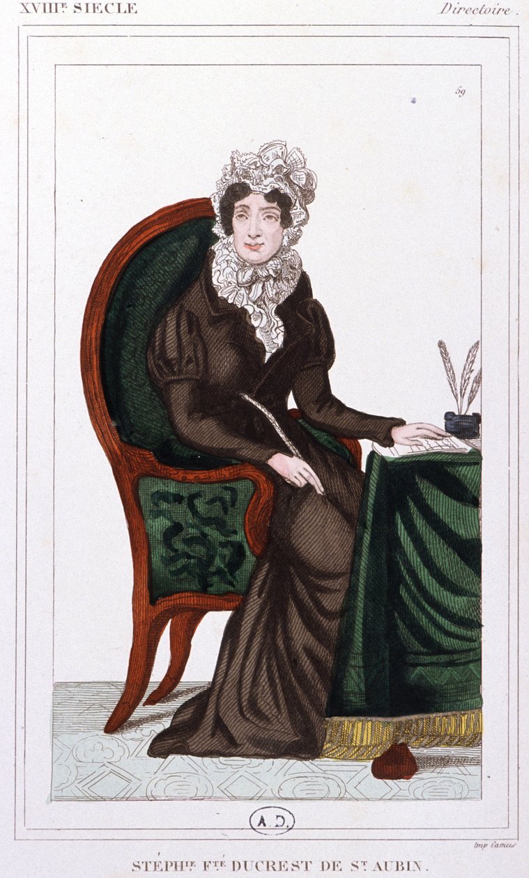 Stephanie Ducrest de Saint-Aubin hraběnka z Genlis, asi 1810 (rytina) od Unbekannter Künstler