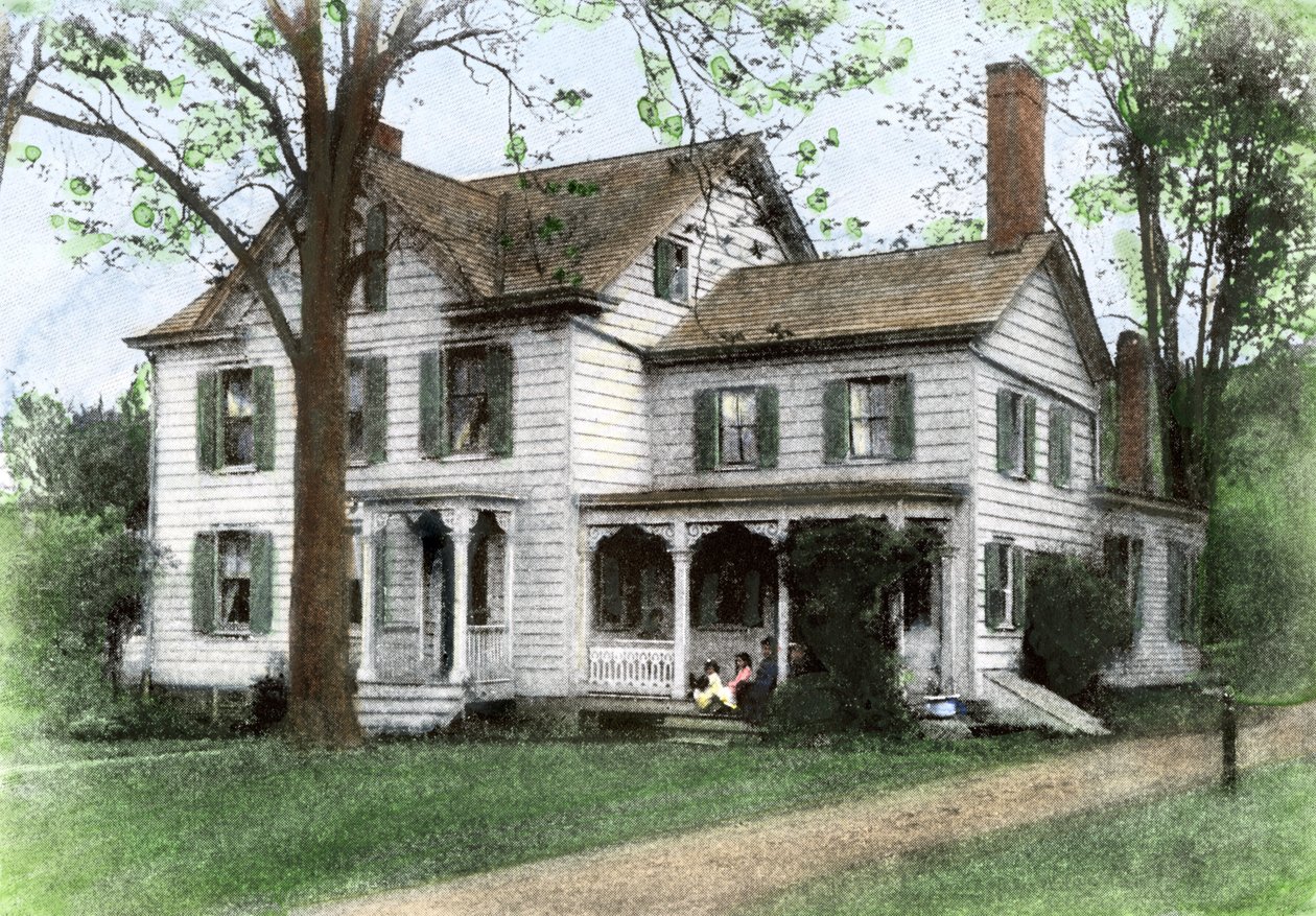 Rodiště Stephena Grovera Clevelanda (1837-1908): "(The Manse) v Caldwellu, New Jersey, Spojené státy. Barevná rytina z 19. století. od Unbekannter Künstler