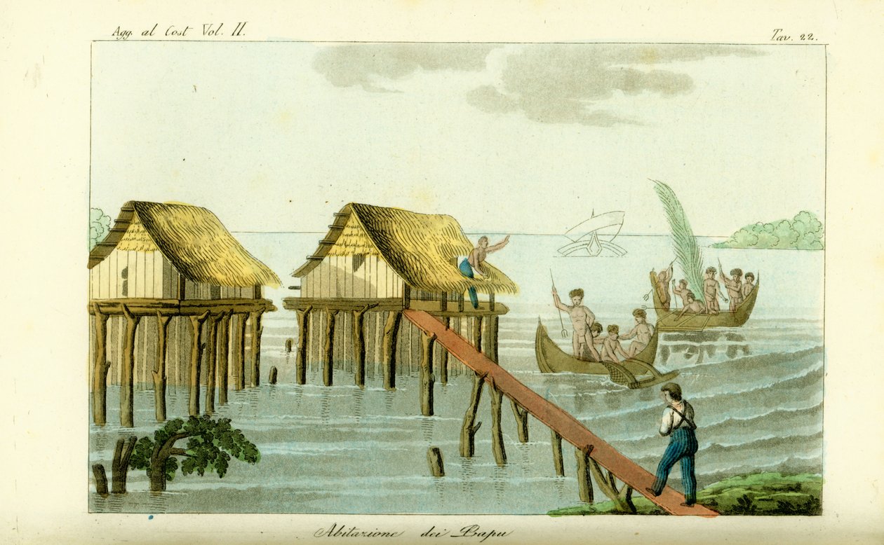 Domy na chůdách v oceánu na ostrově Rawak, Papua Nová Guinea od Unbekannt