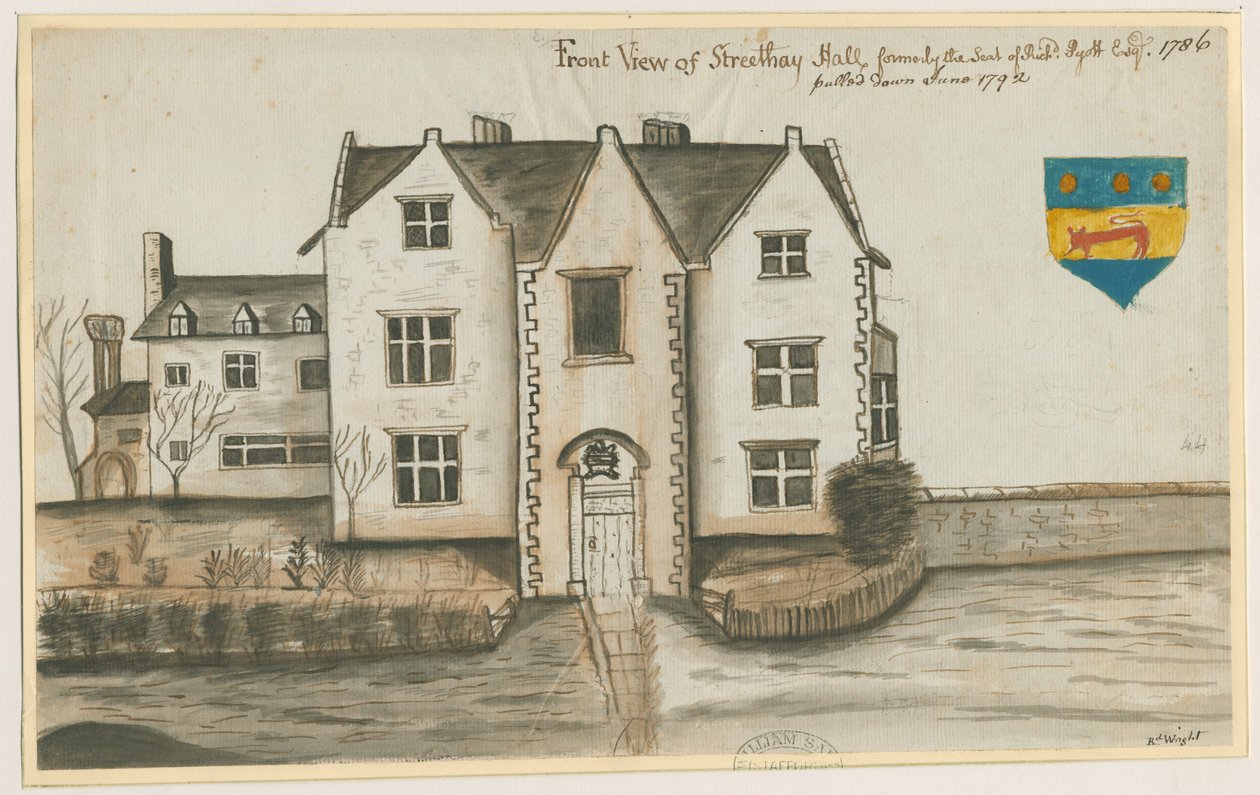 Streethay Hall: malba vodovými barvami, 1786 od Unbekannt