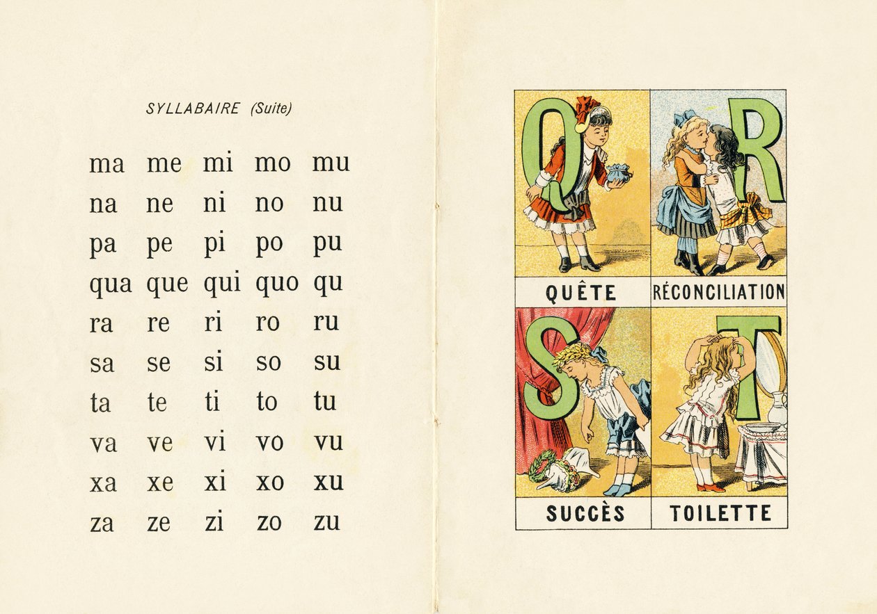 Slabikář a Q R S T - Rytina z ABCD malých holčiček. Pellerin & Cie, tiskárna-nakladatel, Epinal, kolem 1890. Serie A. Rozměry: 19 x 13,5 cm. od Unbekannt