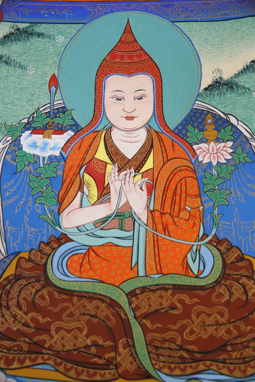 Chrám tisíce Buddhů Dashang Kagyu Ling shromáždění Jamgon Kongtrul Lodroe Thaye Mnich se modlí, La Boulaye, Francie od Unbekannt