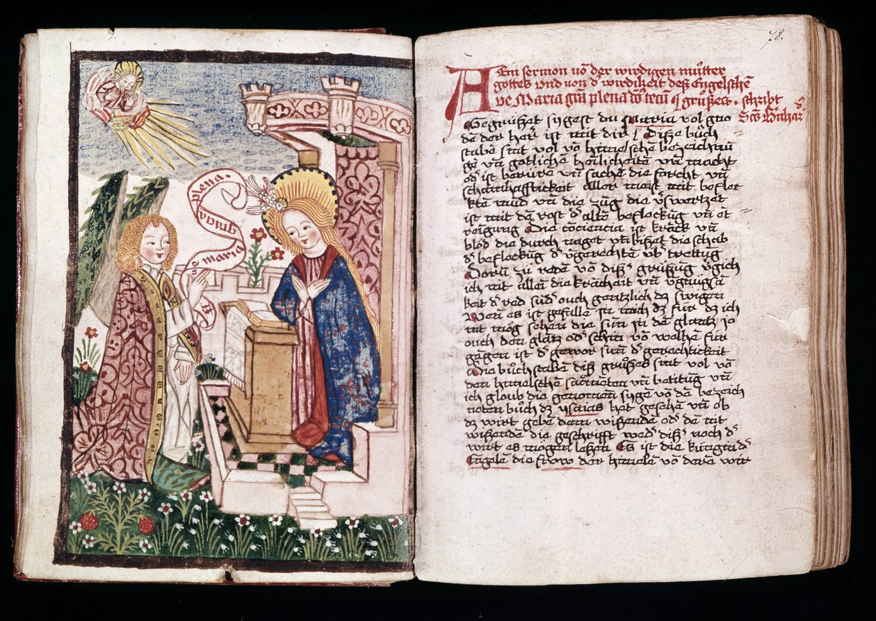 Zvěstování, ilustrace z „Knihy hodin“ (vellum) od Unbekannt