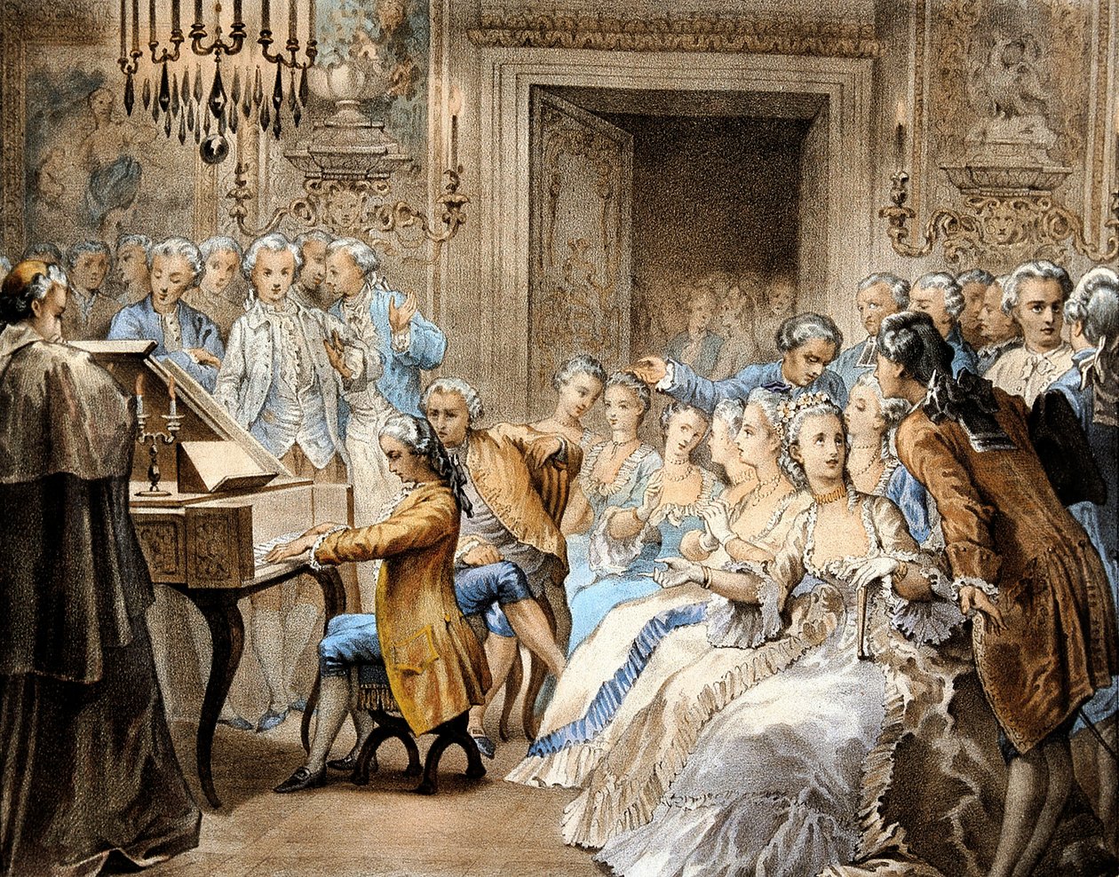Rakouský skladatel Wolfgang Amadeus Mozart (1756-1791) ve svých 14 letech přehrává zpaměti skladbu "Miserere" od Gregoria Allegriho. od Unbekannter Künstler