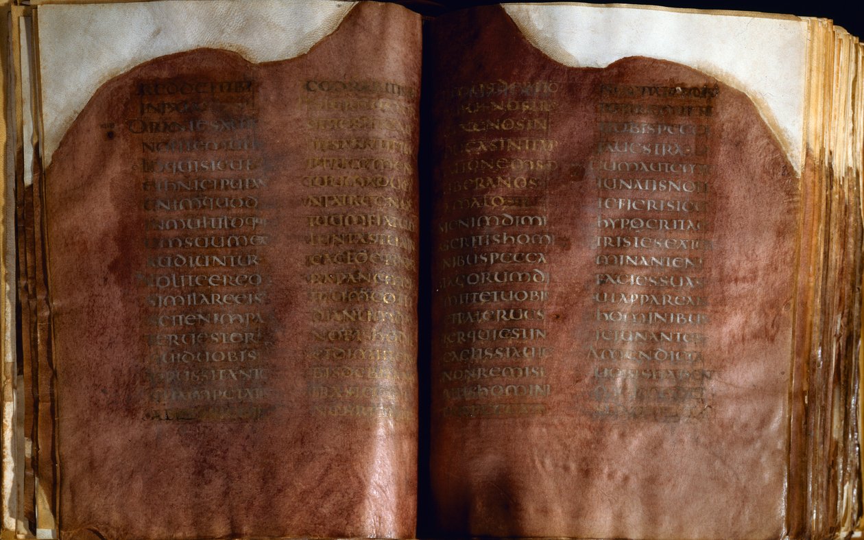 „Evangeliario Purpureo“ („Purpurové evangelium“) (zlato a stříbro na pergamenu) od Unbekannt