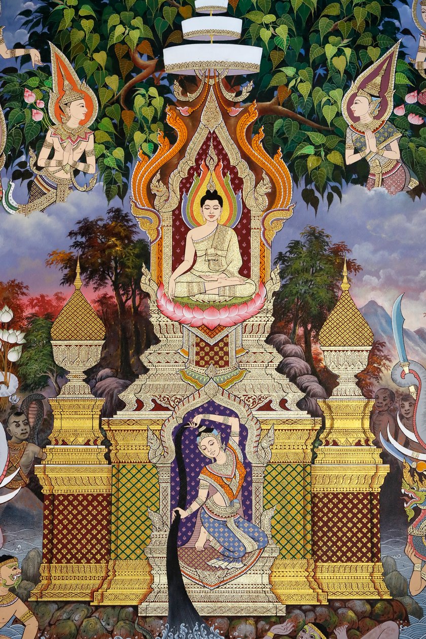 Život Buddhy, nástěnná freska, klášter Wat Maniratanaram, Phnom Penh, 2022 (foto) od Unbekannter Künstler