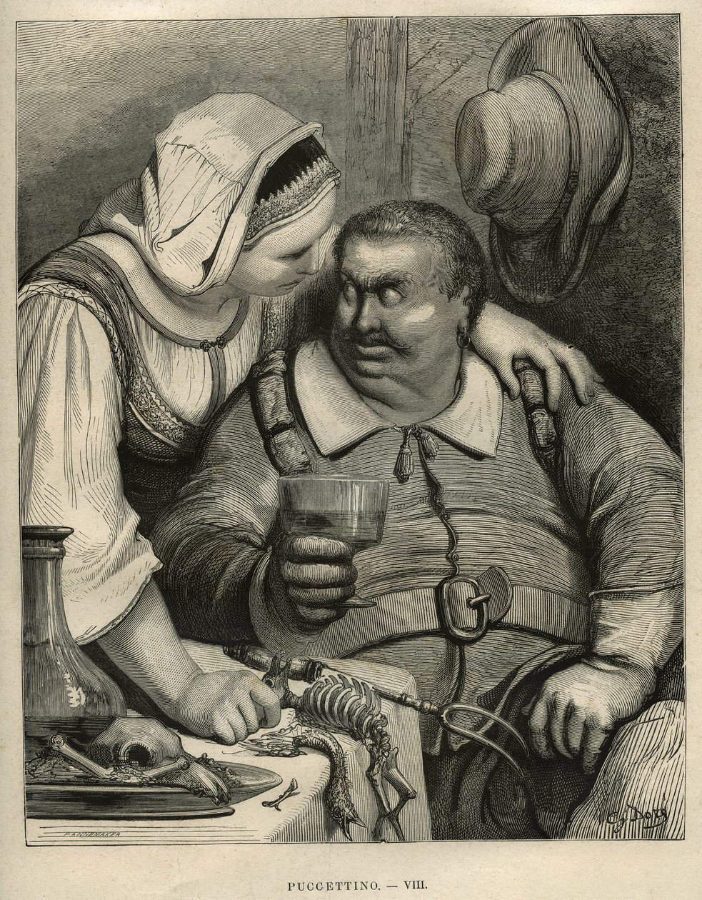 Malý Pouket: zlobr a jeho žena po dojídání. Rytina od Gustava Dore (1832-1883) z „“Les contes““ od Charlese Perraulta (1628-1703) od Unbekannt