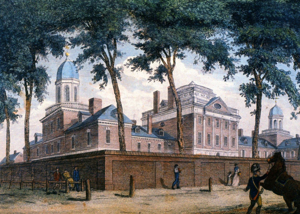 Pensylvánská nemocnice ve Filadelfii, kolem roku 1800 (rytina) od Unbekannter Künstler