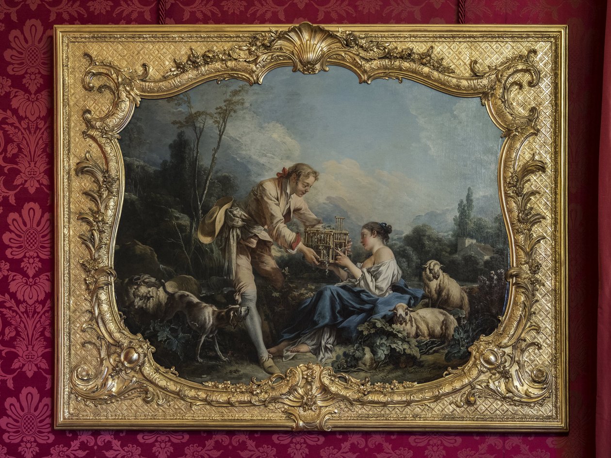 Samolibý pastor nebo klec. Obraz Francoise Bouchera (1703-1770). Princeznin průvod nebo přehlídková místnost. Hotel de Soubise, Paříž od Unbekannt