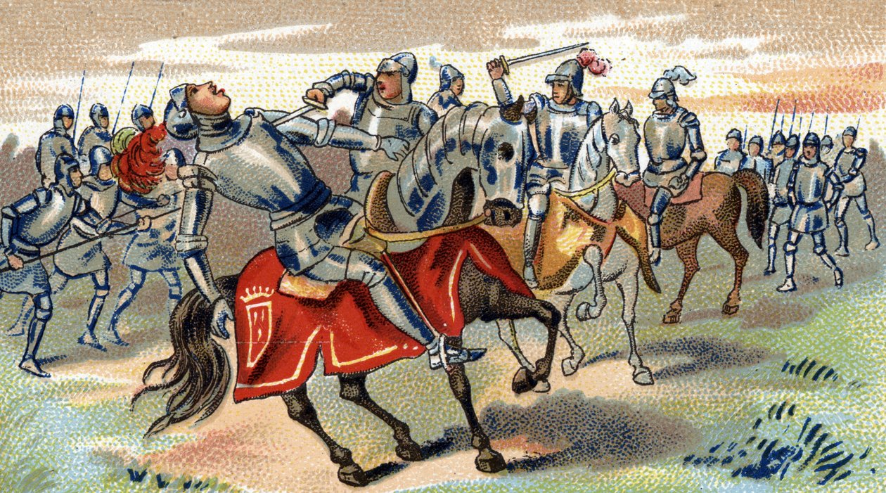 Smrt Johna Talbota zabitého v bitvě u Castillonu (1453), konec 19. století (chromolitografie) od Unbekannter Künstler