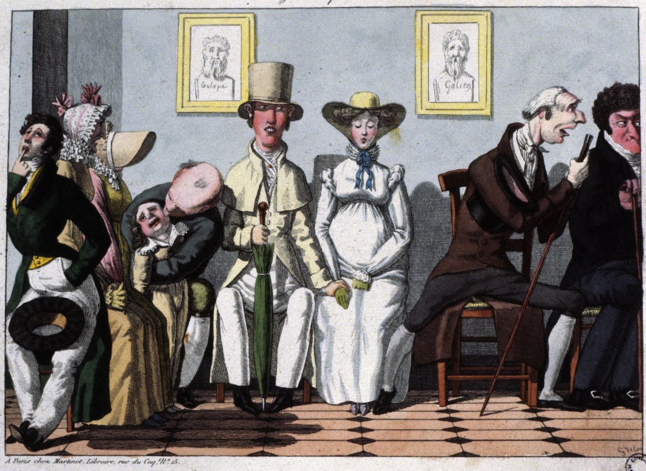 Čekárna u lékaře, těhotná žena, cca 1850 (ilustrace) od Unbekannter Künstler