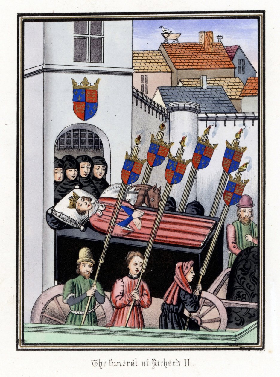 Pohřební průvod anglického krále Richarda II. (1367-1400), který odjíždí z hradu Pontefract do katedrály sv. Pavla v Londýně (Anglie). od Unbekannter Künstler