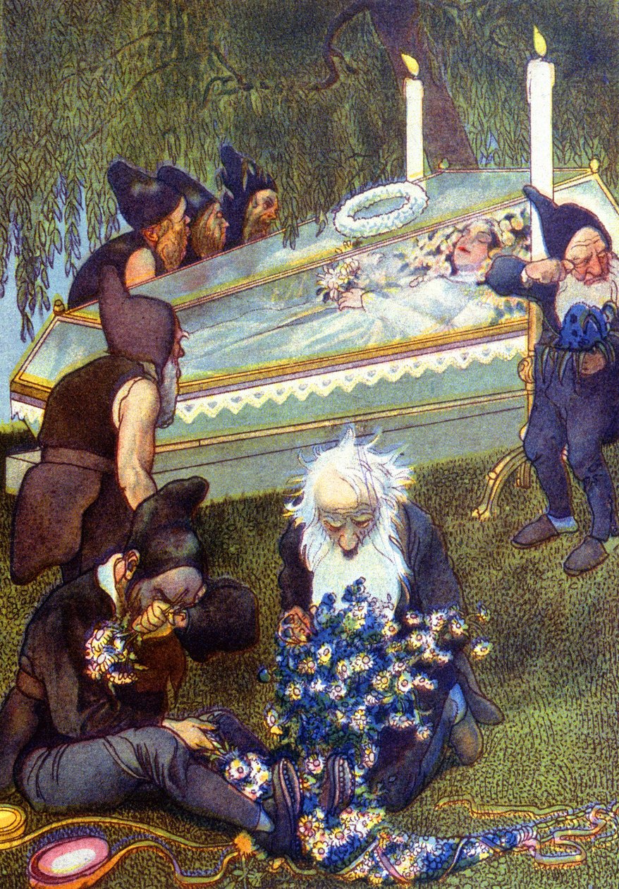 Sedm trpaslíků pláče Sněhurku v rakvi, konec 19. století (ilustrace) od Unbekannter Künstler