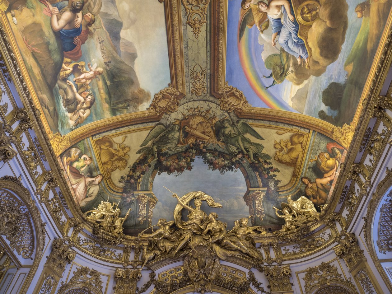 Trofeje Diane Chasseresse, skupina vyřezaná ze dveří Galerie doree, Francois Antoine Vasse (1681-1736), circa 1715. Banque de France. Hotel de Toulouse, bývalý hotel de la Villiere, Paříž - Hotel de Toulouse, sídlo banky od Unbekannt