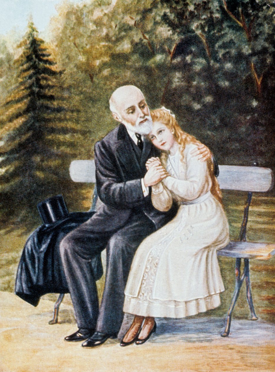 Terezie z Lisieux žádá svého otce Louise Martina, aby vstoupil do kláštera, ilustrace od Unbekannter Künstler