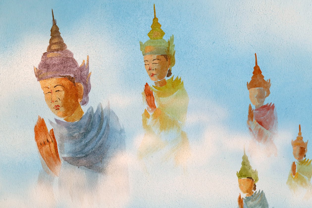 Thien Lam buddhistický chrám, nástěnná malba   Ctitelé.   Hue, Vietnam, 2019 (foto) od Unbekannt